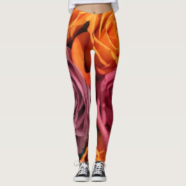 Legging Pernas Florais De Rosa Rust Laranja Púrpura