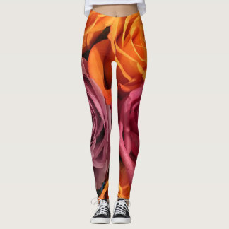 Legging Pernas Florais De Rosa Rust Laranja Púrpura
