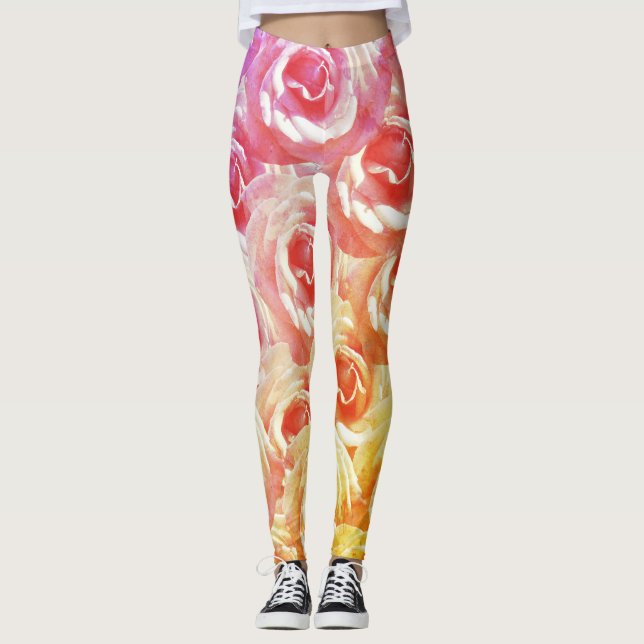 Legging Pernas Florais de Rosas Rosa (Frente)