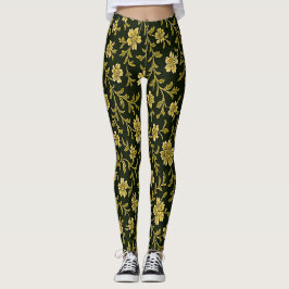 Legging Pernas Florais Pretas e Ouros