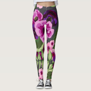 Legging Pernas Florais Roxas, Rosa, Verdes