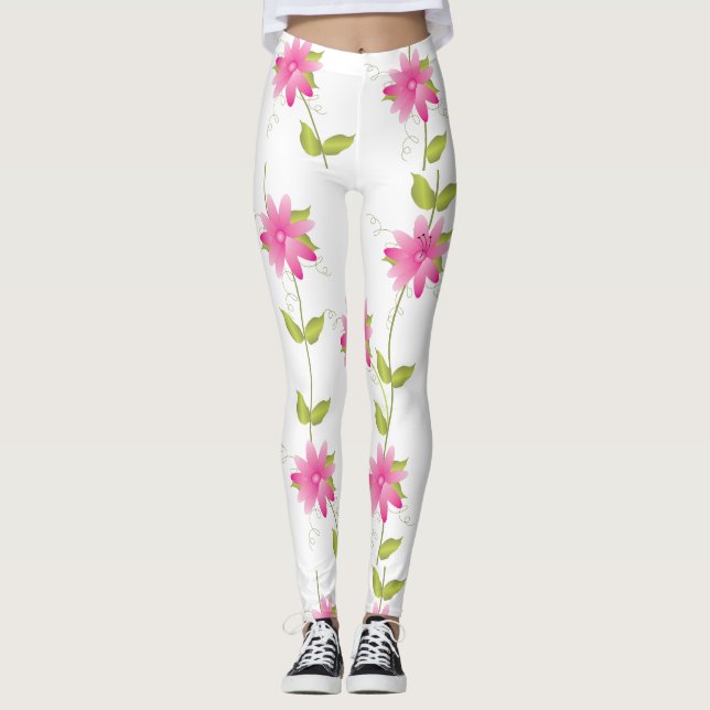 Legging Pernas Flores Rosa Quente (Frente)