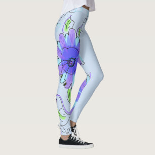 Legging Pernas Flores Roxas E Azuis