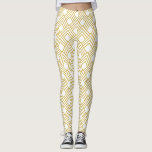 Legging Pernas geométricas abstrato, brancas e douradas<br><div class="desc">Padrão geométrico simples em branco e ouro</div>