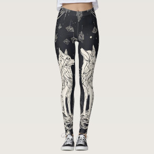Legging Pernas Geométricas do Lobo Negro e Branco