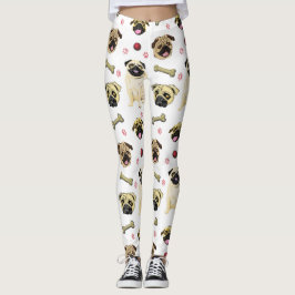 Legging Pernas Impressão de Pug Branco