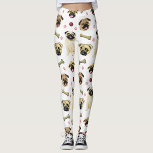 Legging Pernas Impressão de Pug Branco