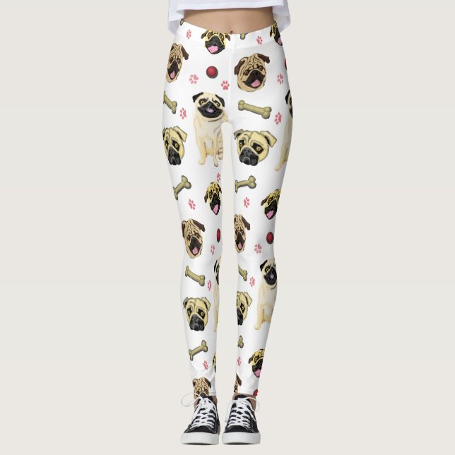 Legging Pernas Impressão de Pug Branco (Frente)
