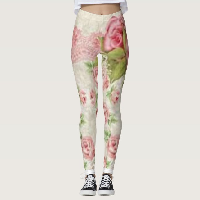 Legging Pernas longas florais cor-de-rosa (Frente)