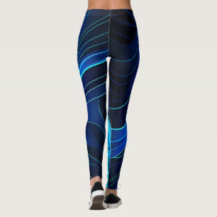 Legging Pernas Negras e Azuis Neon com Patente Futurística