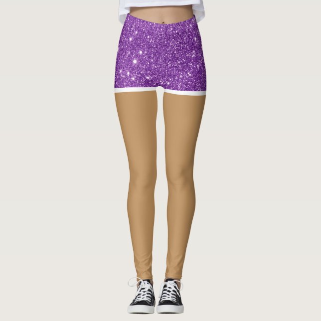 Legging Pernas Perfeitas em Shorts de Brilho Falso Roxo (Frente)