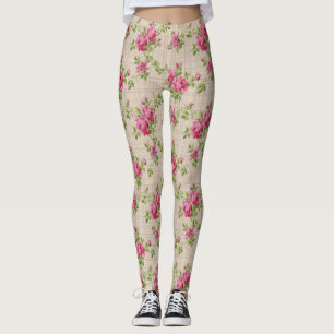 Legging Pernas pintadas à mão de rosas rosa