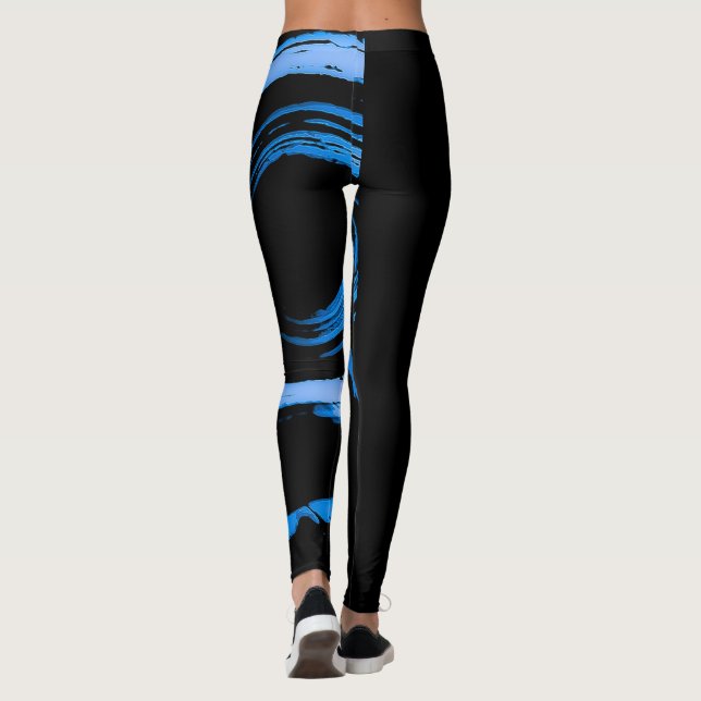 Legging Pernas por todo o Impressão com espiral azul em pr (Verso)