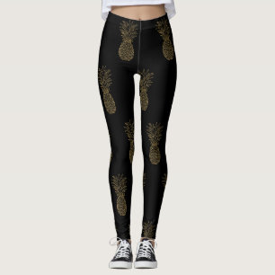 Legging Pernas pretas Ananás metalílicas Douradas