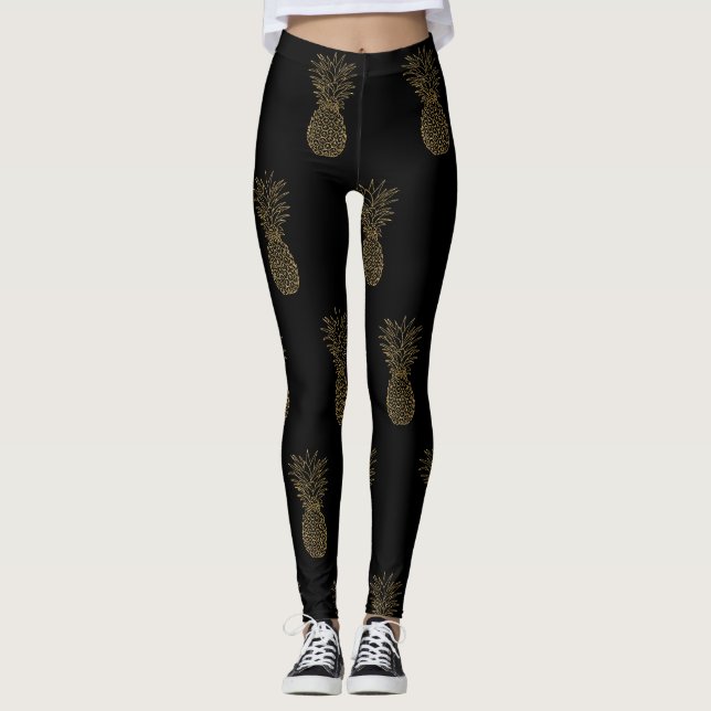 Legging Pernas pretas Ananás metalílicas Douradas (Frente)
