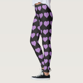 Legging Pernas pretas clássicas com padrão cardíaco roxo
