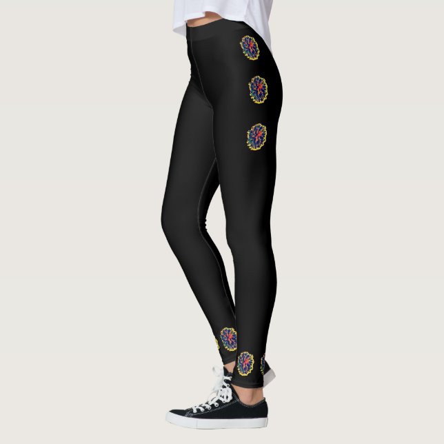 Legging Pernas pretas com belos design florais (Esquerda)