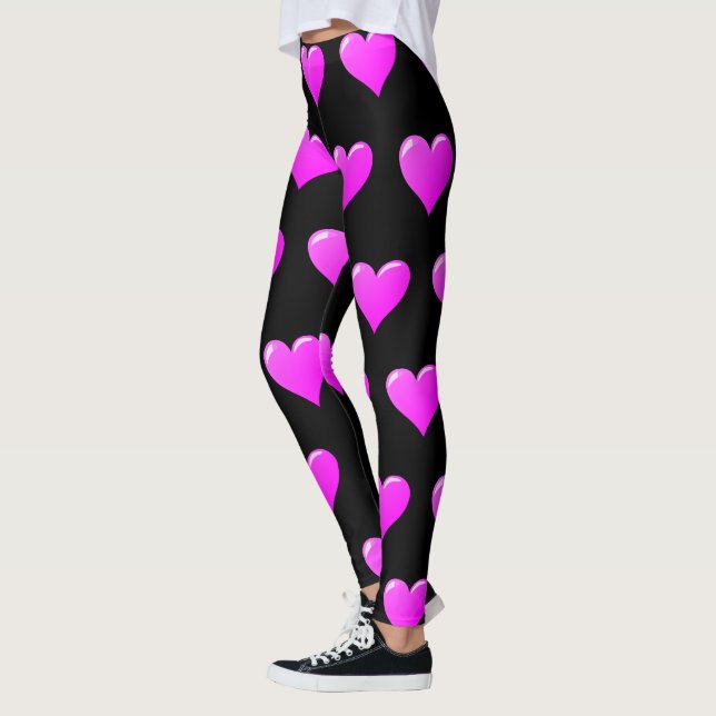 Legging Pernas Pretas com Corações Rosa Púrpura (Esquerda)