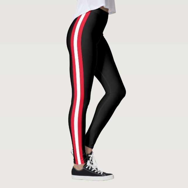 Legging Pernas pretas com faixa lateral vermelha e branca (Direita)