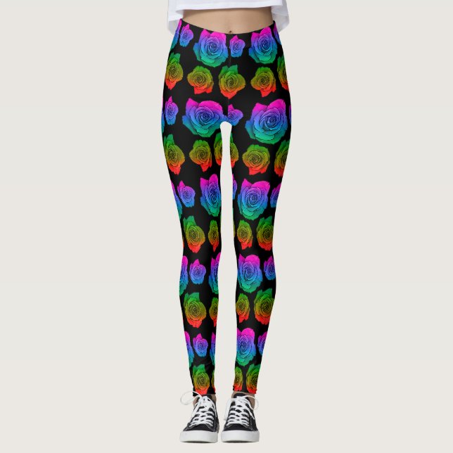 Legging Pernas pretas com padrão neon rosa (Frente)