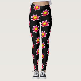 Legging Pernas Pretas da Impressão Floral Rosa Dahlia
