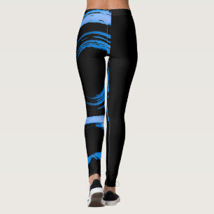 Legging Pernas sobre Impressão com espiral azul em preto