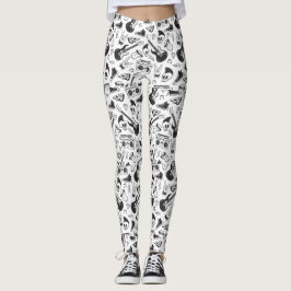 Legging Pernas temáticas Rock & Roll - preto e branco