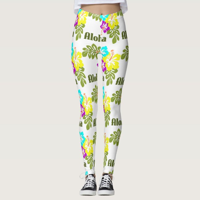 Legging Pernas Tropicais de Flor Aloha (Frente)