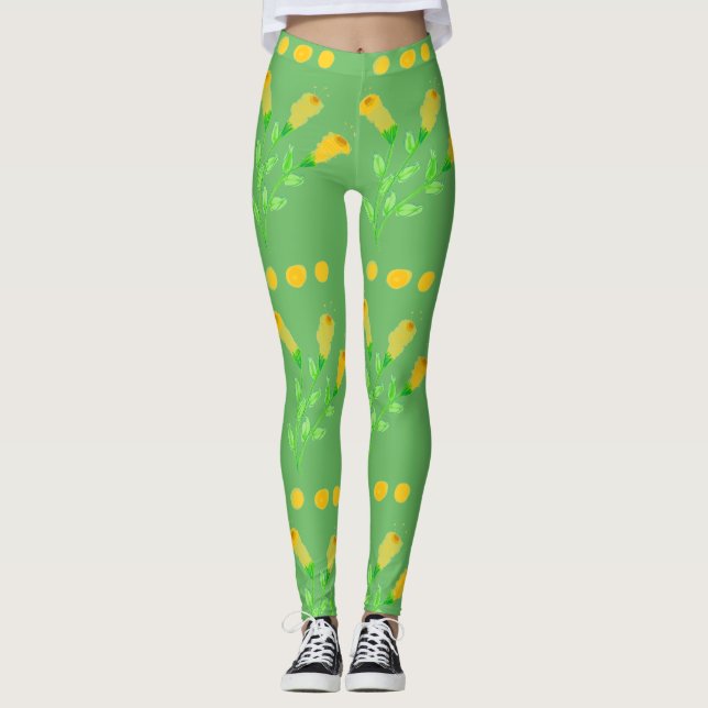 Legging Pernas Verdes com Impressão amarelo-mostarda (Frente)