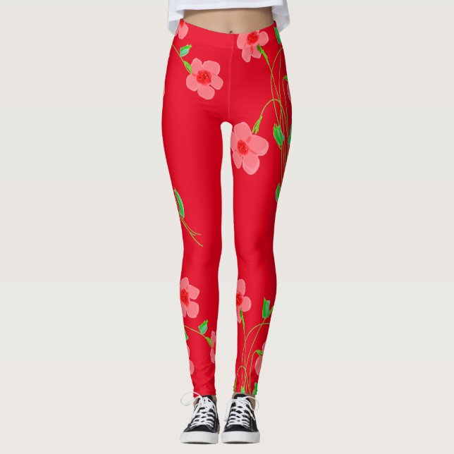 Legging Pernas Vermelhos Florais Rosa (Frente)