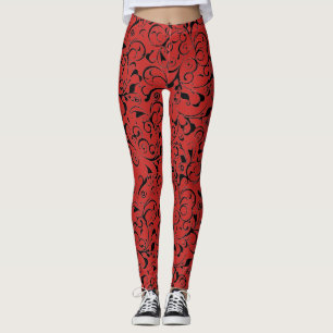 Legging Perneiras de espiral vermelho preto