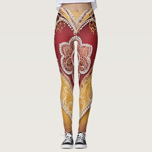 Legging Pérolas Brancas na Arte Vermelha AI (Frente)