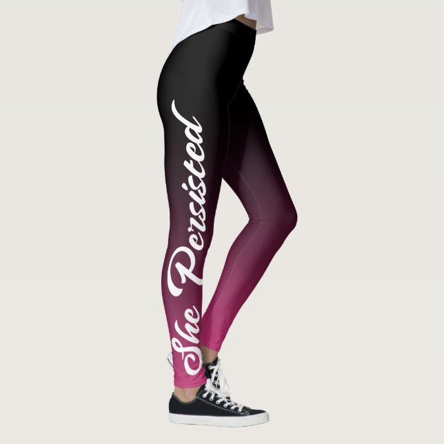 Legging Persistiu: Citações brancas, Ombre preto & rosa (Direita)