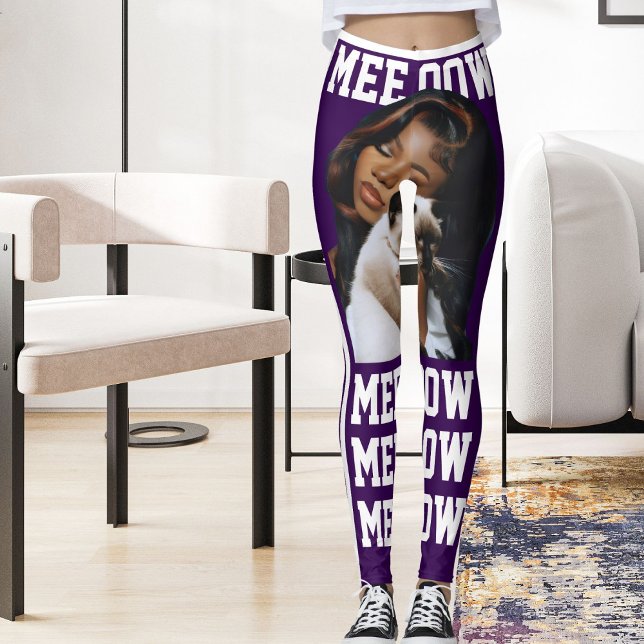 Legging Personalizar a Pet Cat Mãe Foto Branca Púrpura (Criador carregado)