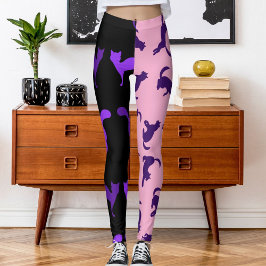 Legging Personalizar Padrão de Gato de Pet Pet Roxo Preto
