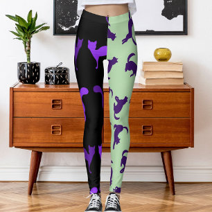 Legging Personalizar Pet Cat Pet de Foto Padrão Roxo Preto