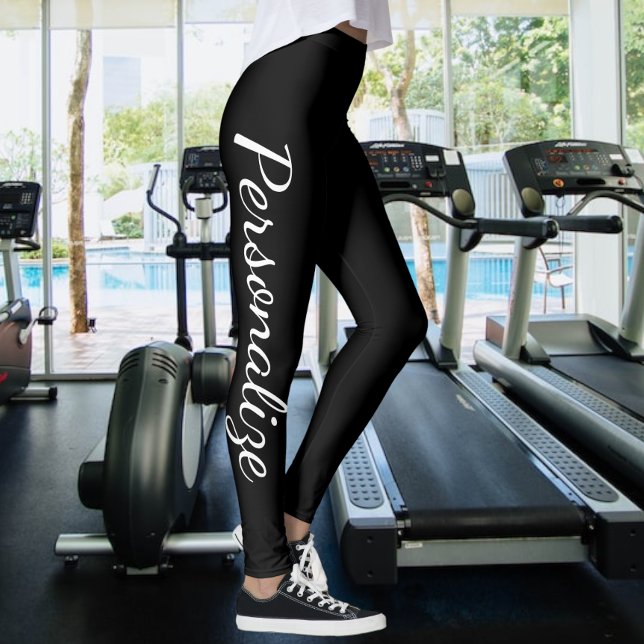 Legging Personalizar preto e branco (ou alterar texto/cor) (Criador carregado)