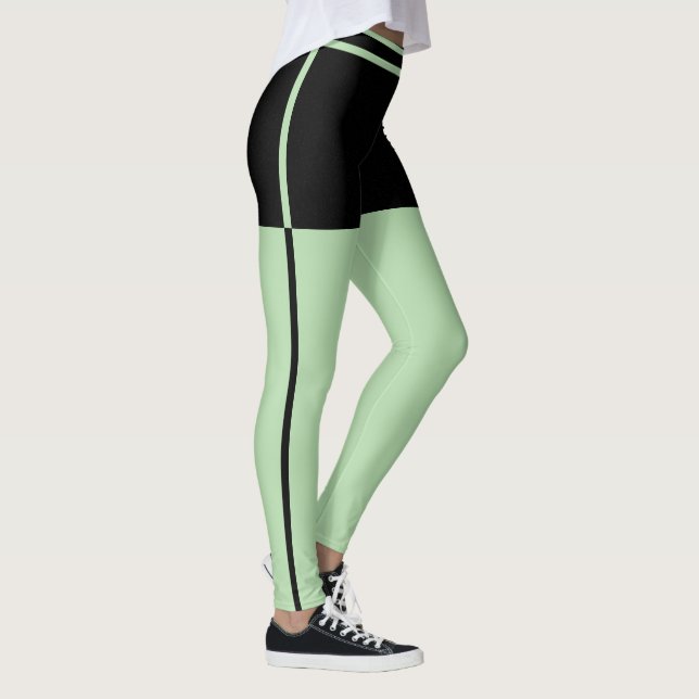 Legging Personalize Cute Black And Pale Green Stripes Gift (Direita)