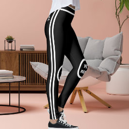 Legging Personalize Cute Pet Mama Listras Pretas e Brancas