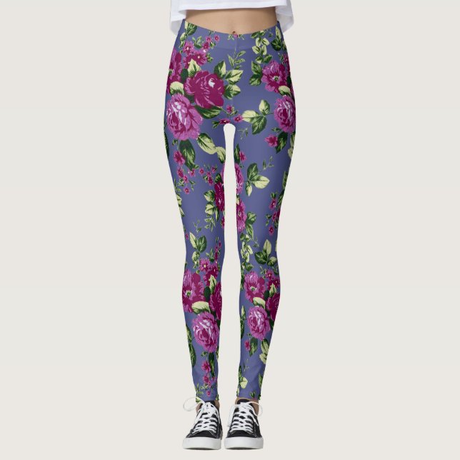 Legging Personalize & escolha a cor - ioga floral roxa (Frente)