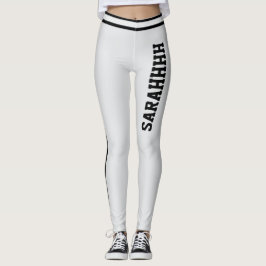 Legging Personalize Name Light Grey Black Stripes Fun Gift