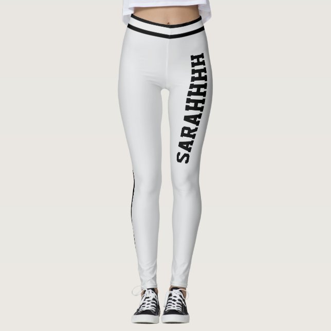 Legging Personalize Name Light Grey Black Stripes Fun Gift (Frente)