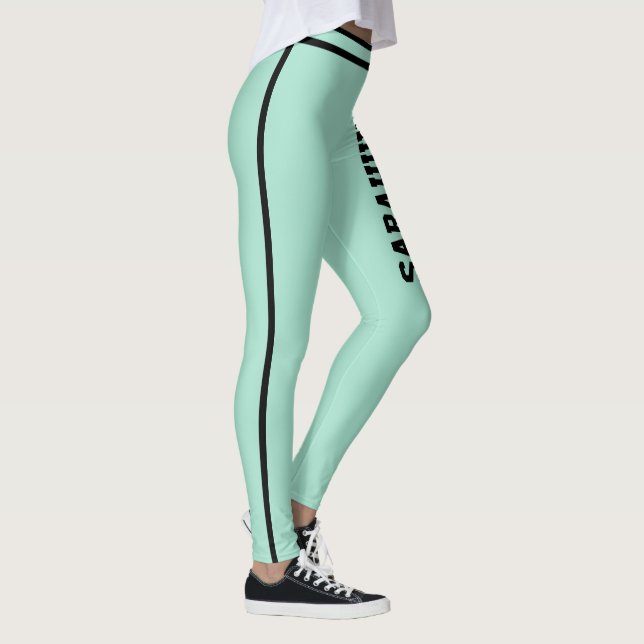Legging Personalize Name Light Teal Black Stripes Fun Gift (Direita)