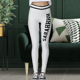 Legging Personalize Nome Cinza Claro Listras Pretas Presen
