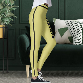 Legging Personalize Nome do Texto Oliva Listras Pretas Pre