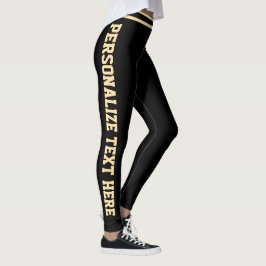 Legging Personalized Black And Beige Stripes Custom Text