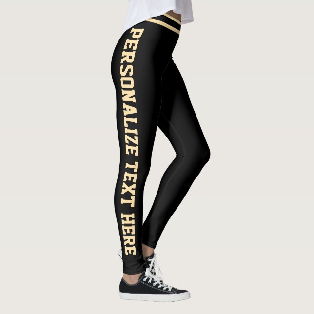 Legging Personalized Black And Beige Stripes Custom Text (Direita)