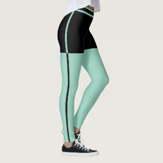 Legging Personalized Black And Light Teal Stripes Gym Gift