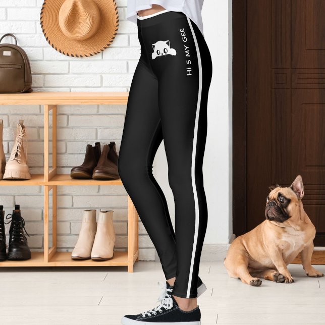Legging Personalized Cute Cat Pet Black White Stripes Gift (Criador carregado)