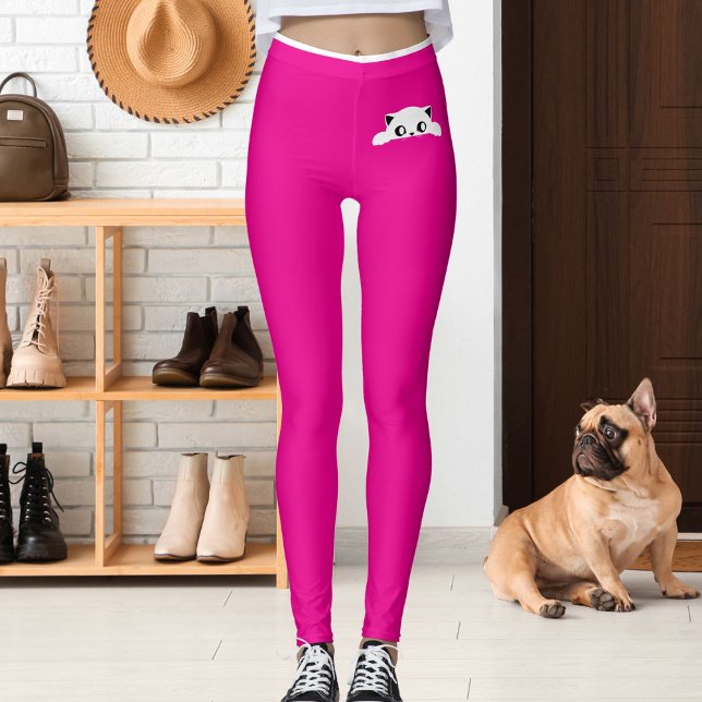 Legging Personalized Cute Cat Pet Pink White Stripes Gift (Criador carregado)